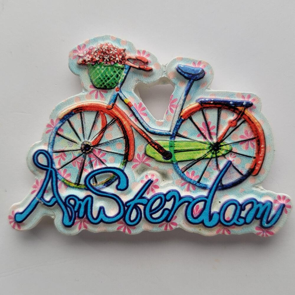 Amsterdam Bicycle Fridge Magnet Multicolor Glitter Souvenir Soft Plastic Modern